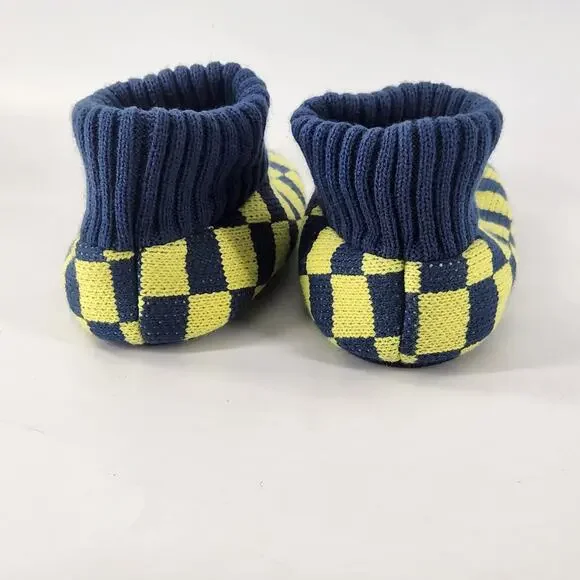 Free People Faux Fur Sleepover Booties 7 Socks Blue Yellow Checkered Cozy - Picture 4 of 9